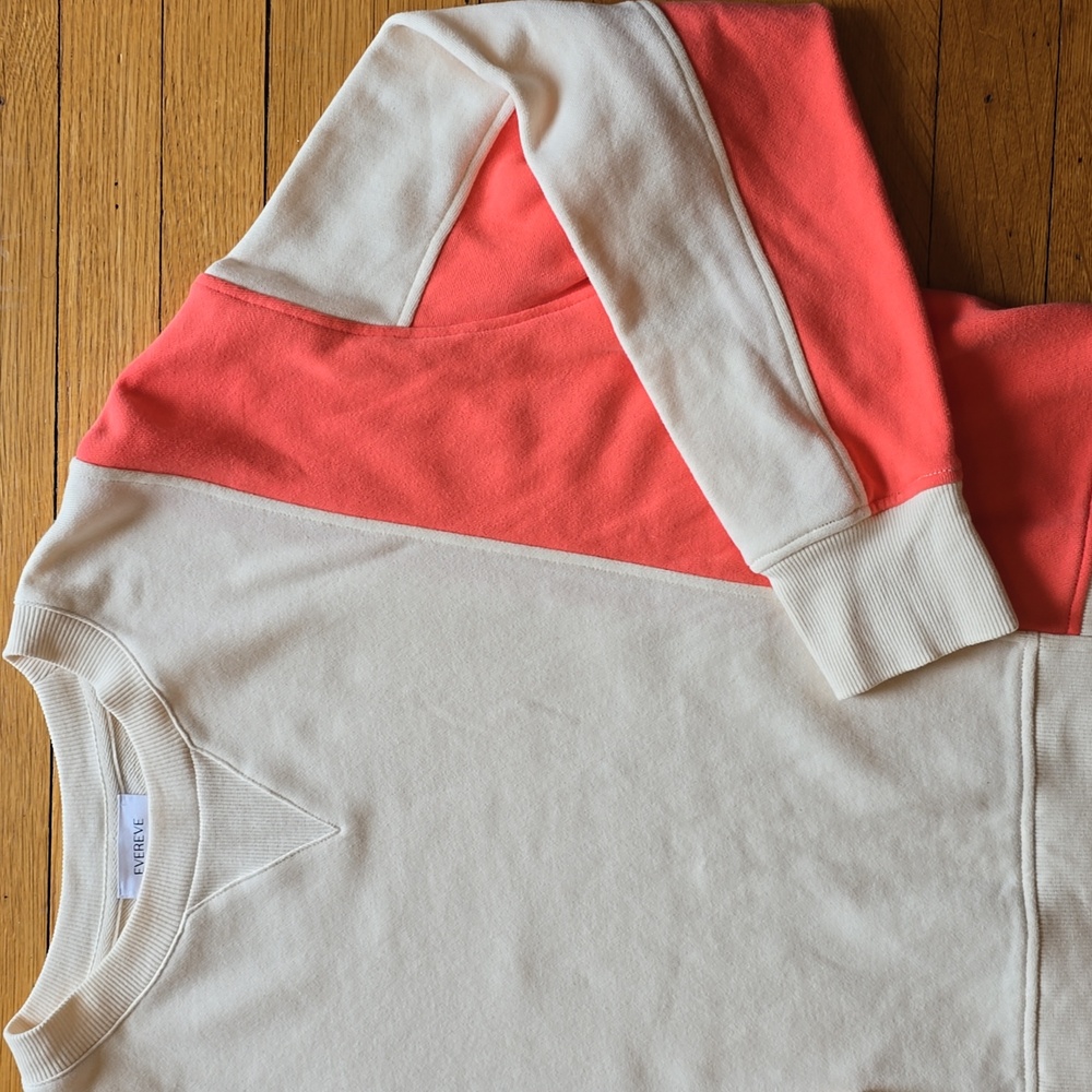Evereve, Coral & Cream Colorblock Sweatshirt, Drop Shoulders, EUC, Women's S - Picture 6 of 12